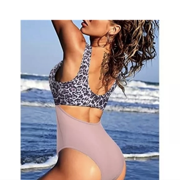 Ekouaer One Piece Swimsuit Leopard And Pink Size XL New With Tags - Picture 4 of 5